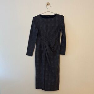 MaxMara Charcoal Checkered Long Sleeve Dress